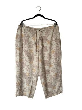 Island Traders XL Tropical Floral Rayon Capri Pants Cream Drawstring